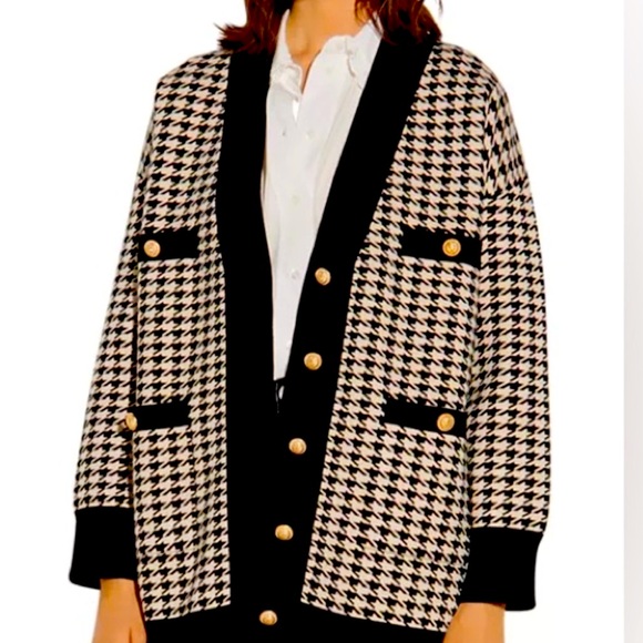 NWOT Sandro Dane Oversized Houndstooth Cardigan Sz 1 - Picture 1 of 9